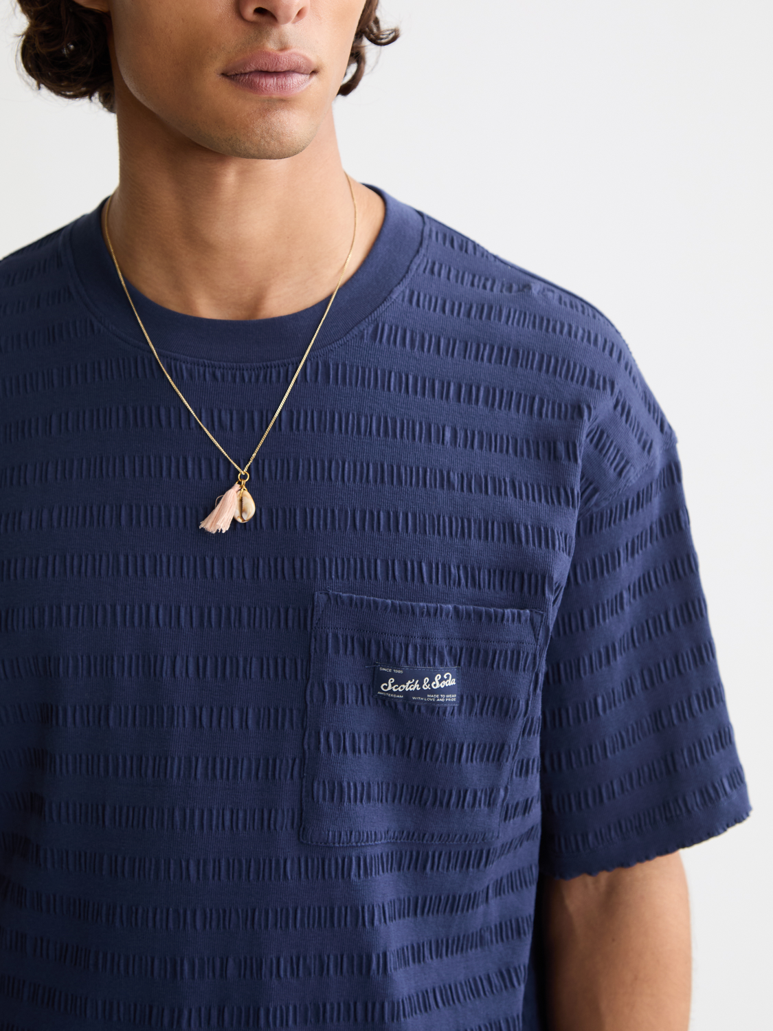 Scotch & Soda - Relaxed Fit Horizonal Textured Tee - Peacoat
