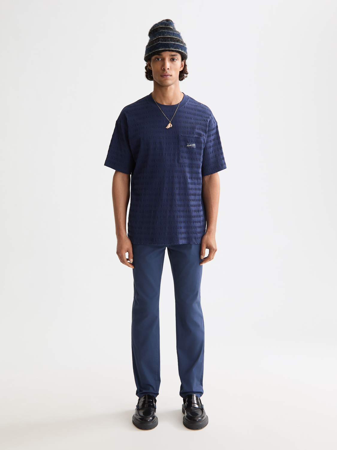 Scotch & Soda - Relaxed Fit Horizonal Textured Tee - Peacoat