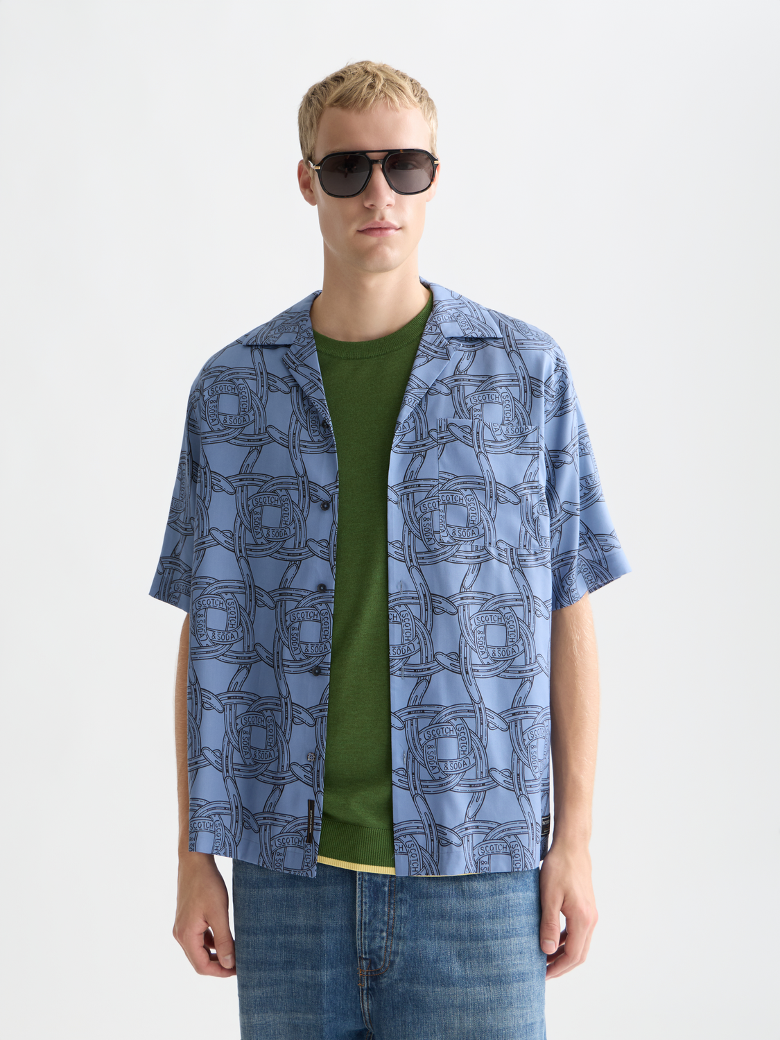 Scotch & Soda - Printed Tencel Relaxed Fit SS Shirt - Horseshoes Infinity