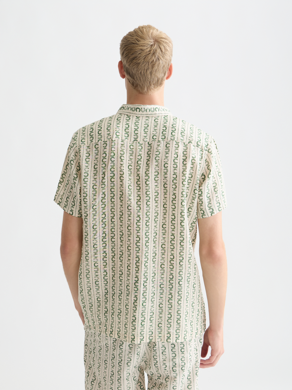Scotch & Soda - Printed Regular Fit Linen SS Shirt - Horseshoe Stripe Eggnog