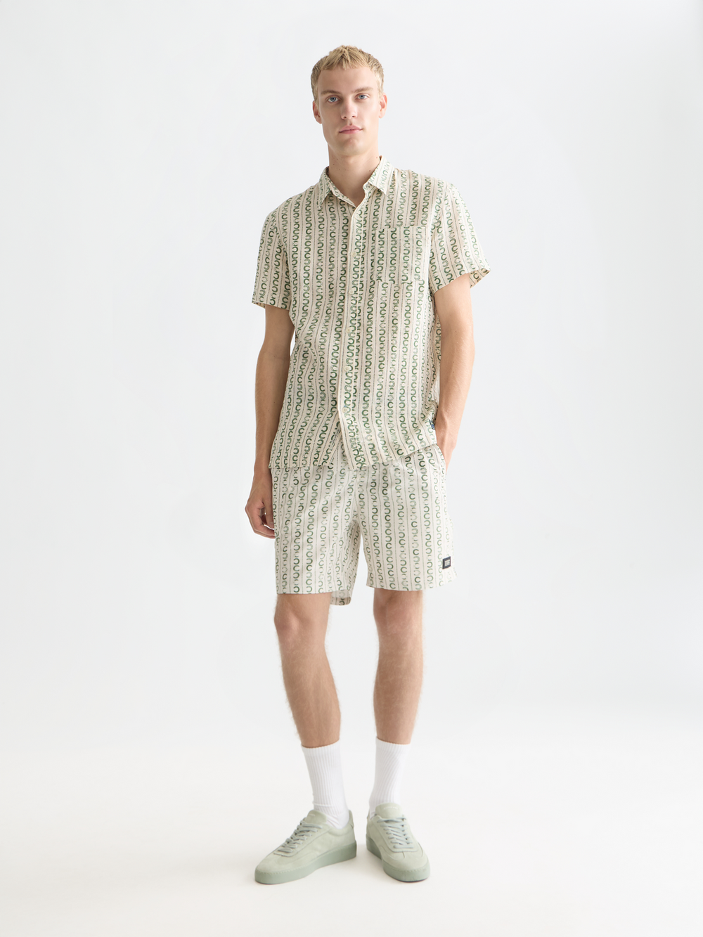 Scotch & Soda - Printed Regular Fit Linen SS Shirt - Horseshoe Stripe Eggnog