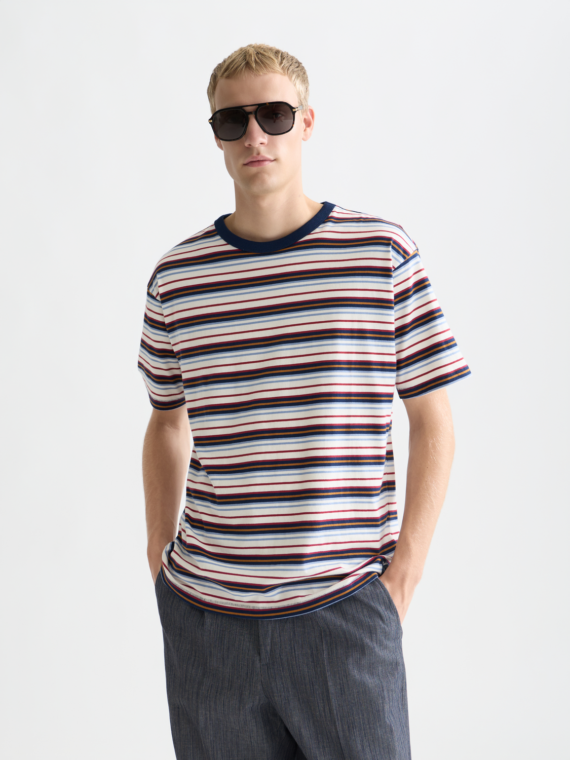 Scotch & Soda - Relaxed Fit Yarn-Dyed Tee - Pageant Blue Stripe