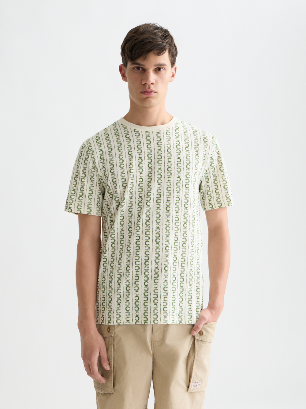 Scotch & Soda - Printed Regular Fit Tee - Horseshoe Stripe Eggnog