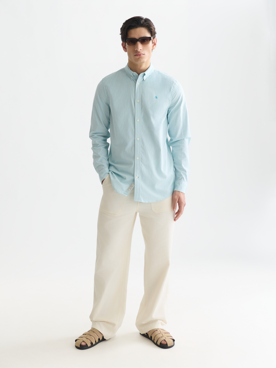 Scotch & Soda - Oxford Striped Regular Fit Shirt - Tahitian Teal Stripe