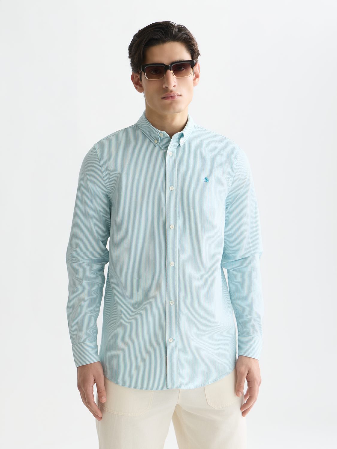 Scotch & Soda - Oxford Striped Regular Fit Shirt - Tahitian Teal Stripe