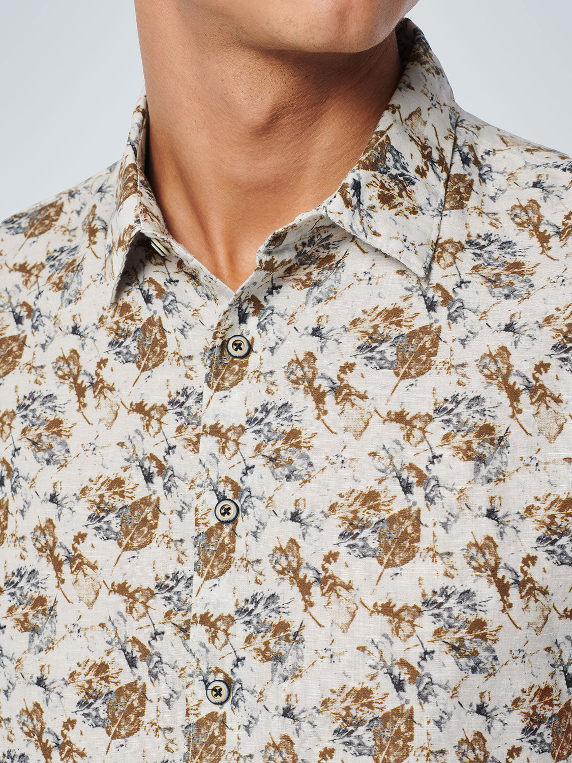 No Excess - Leaf Printed LS Shirt - Offwhite