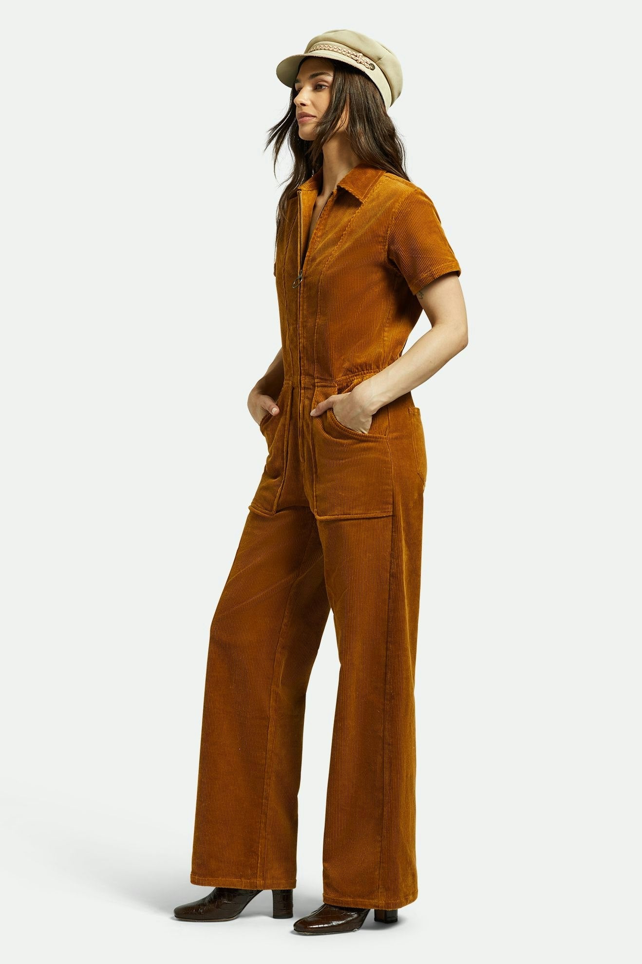 Brixton - Utility Jumpsuit - Golden Brown Cord