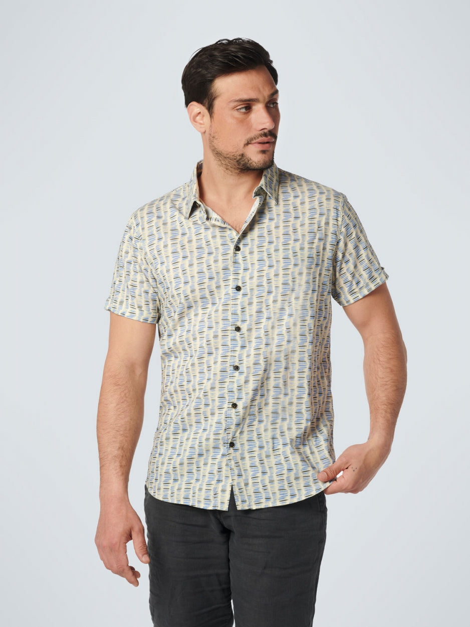 No Excess - Bamboo Print SS Shirt - Washed Blue