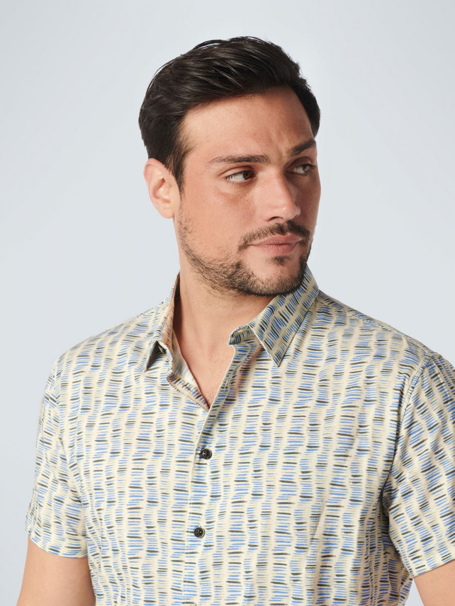 No Excess - Bamboo Print SS Shirt - Washed Blue