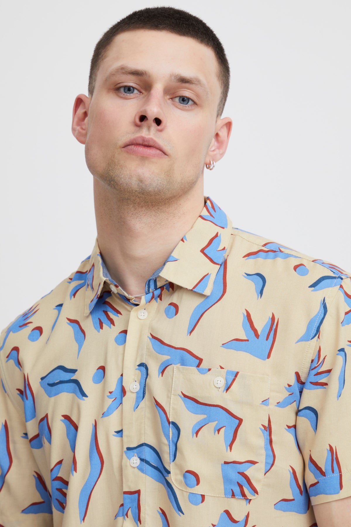 Blend - Geometric Print SS Shirt - Oyster Gray