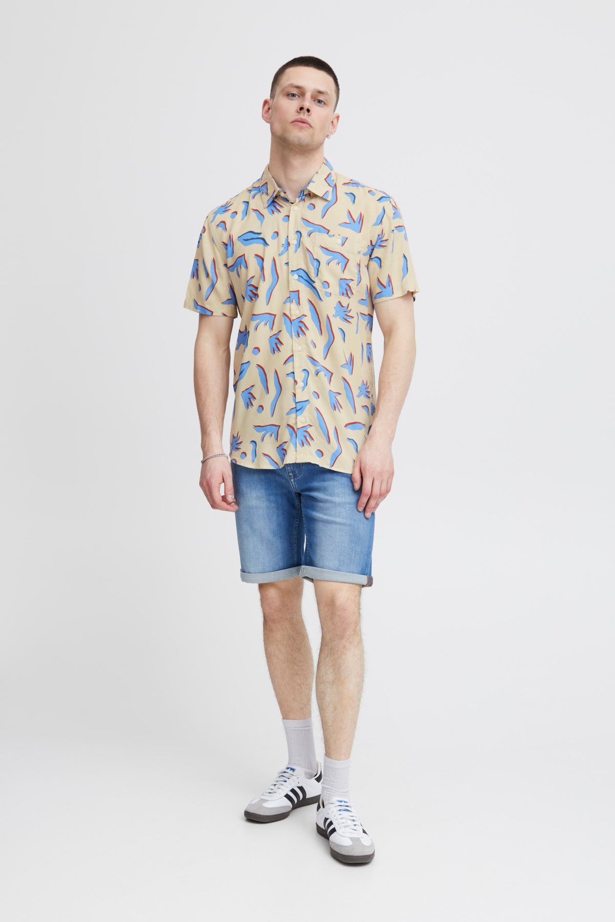 Blend - Geometric Print SS Shirt - Oyster Gray