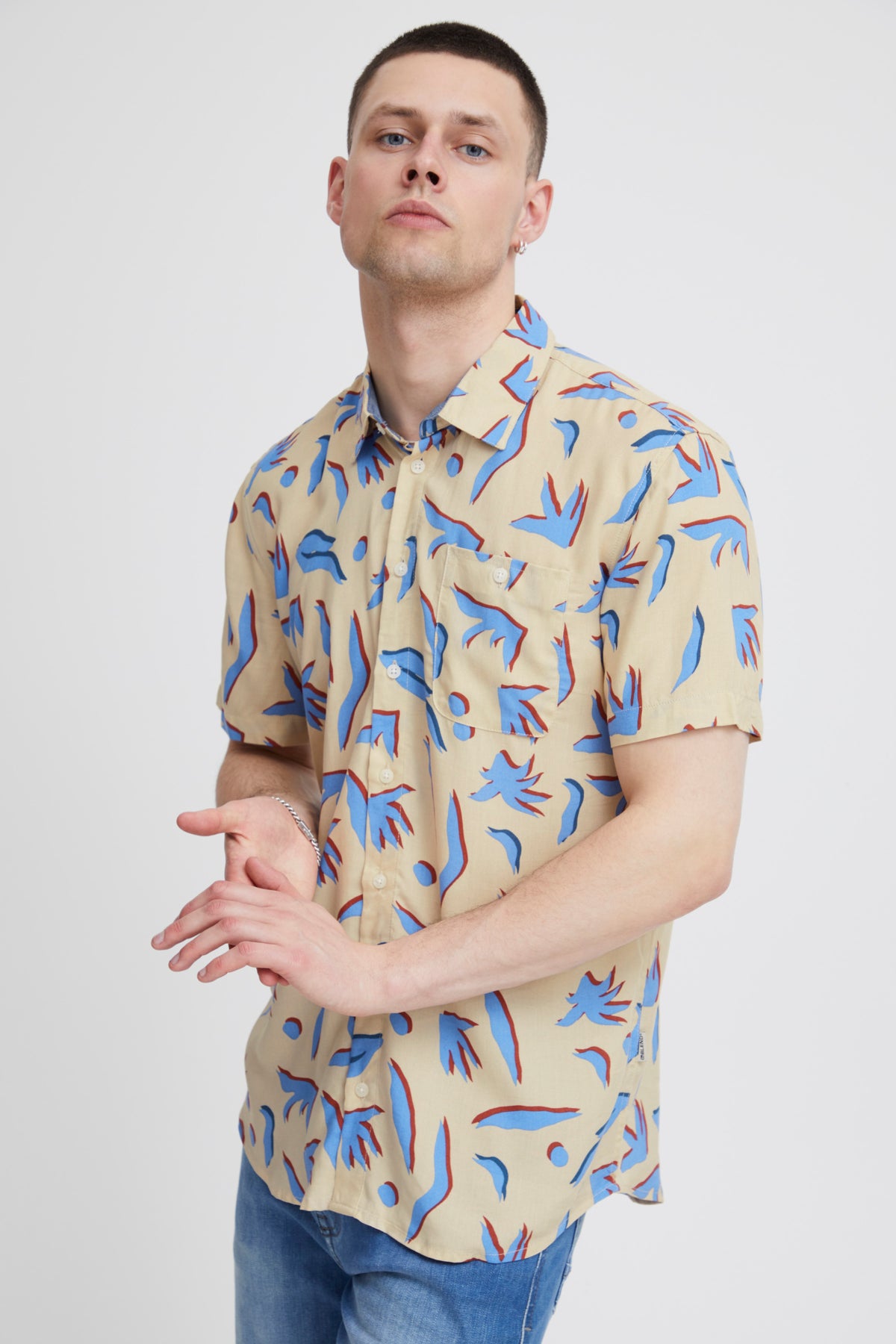 Blend - Geometric Print SS Shirt - Oyster Gray