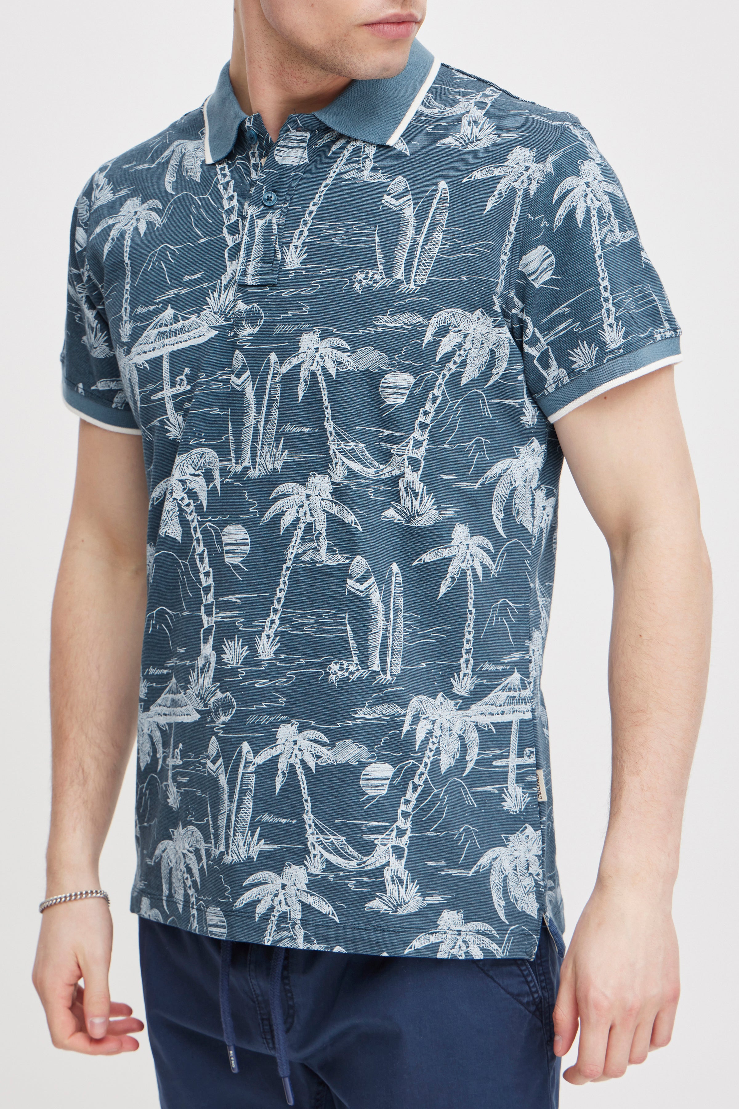 Blend - Tropical Island Print SS Polo - Captains Blue