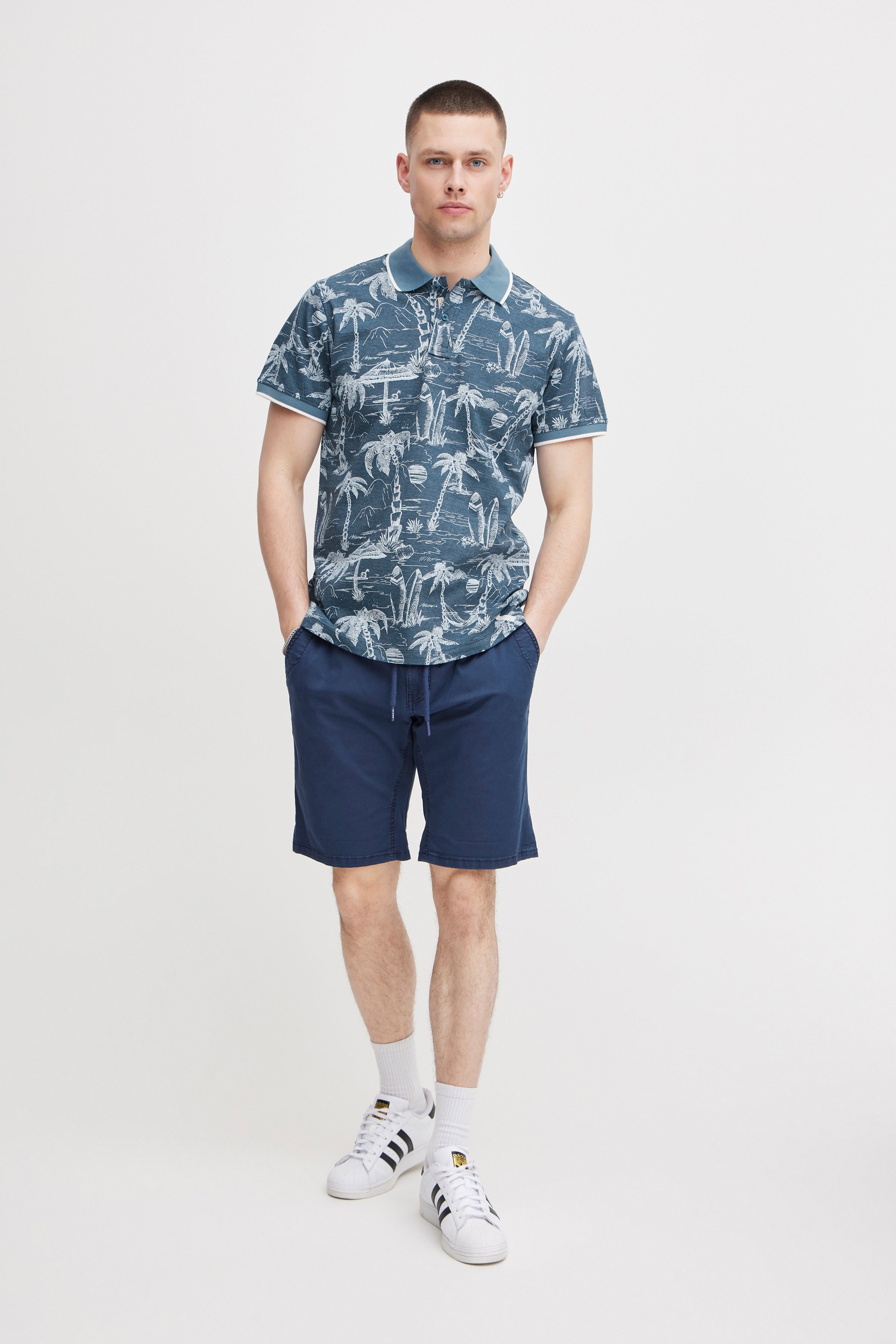 Blend - Tropical Island Print SS Polo - Captains Blue