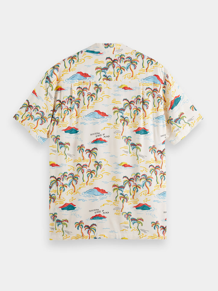 Scotch & Soda - Printed Camp SS Shirt - White Palmtree Island