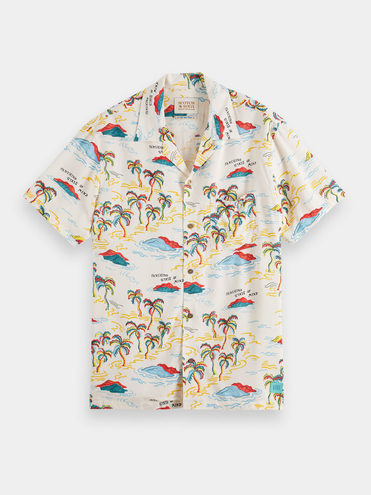 Scotch & Soda - Printed Camp SS Shirt - White Palmtree Island