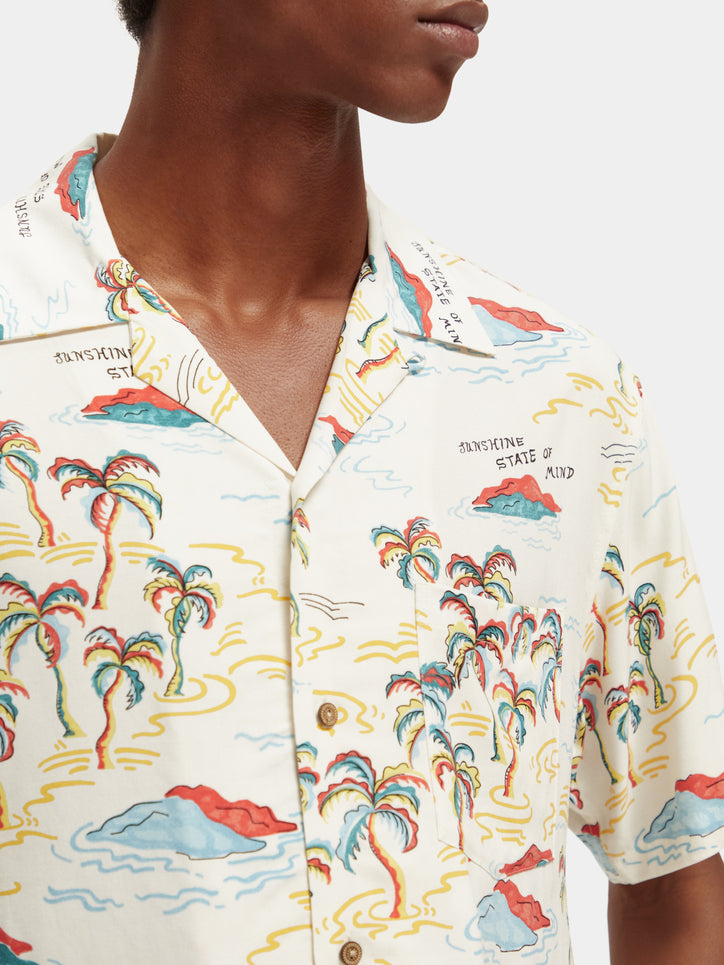 Scotch & Soda - Printed Camp SS Shirt - White Palmtree Island