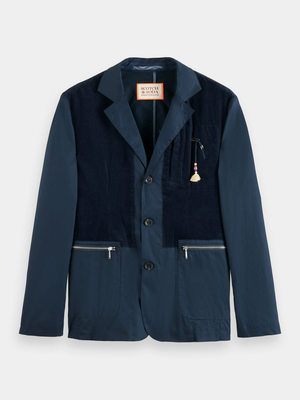 Scotch & Soda - Corduroy-Panelled Twill 3-Button Blazer - Night