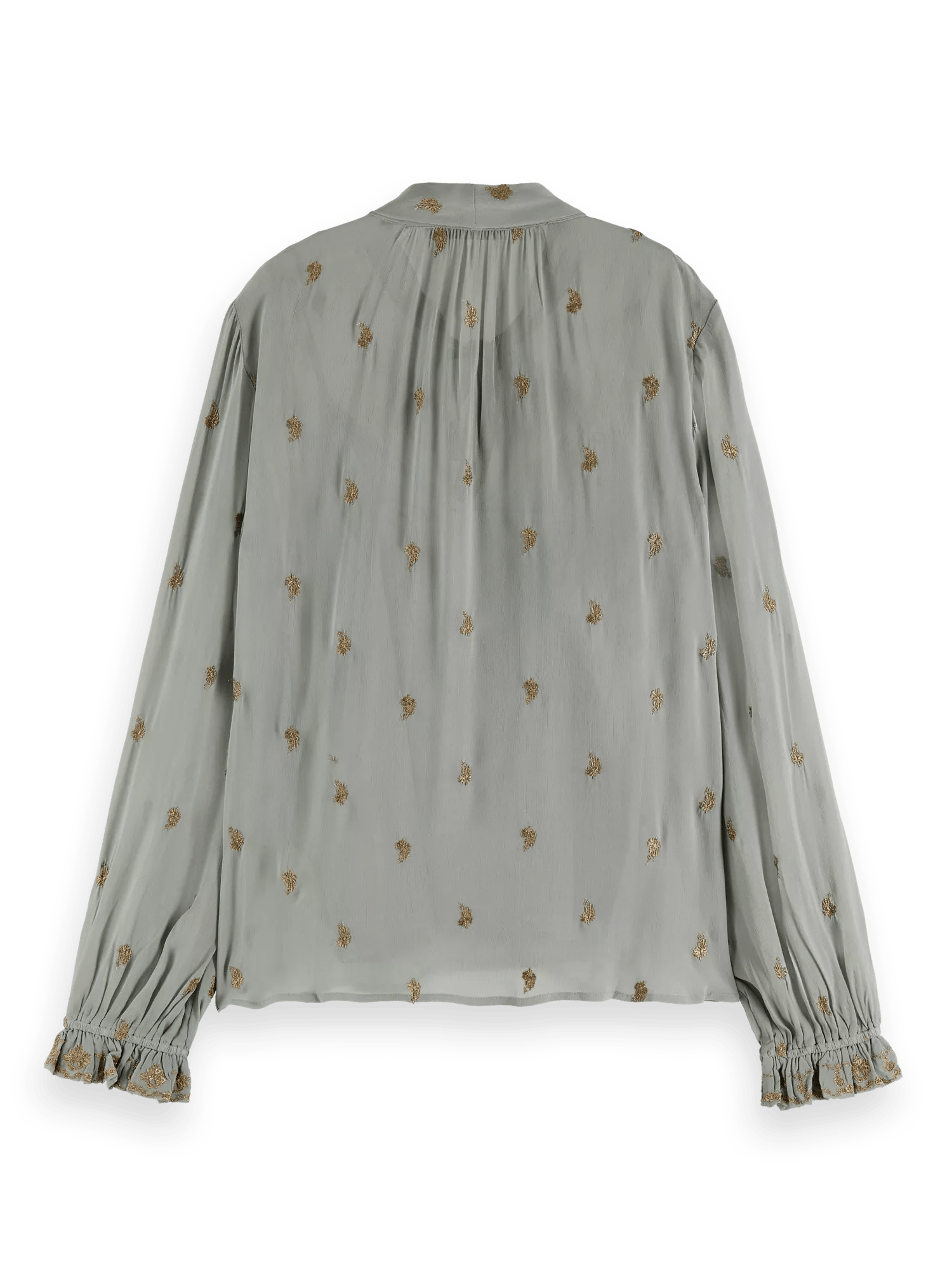 Maison Scotch - Embroidered Neck-Tie Blouse - Grey Sheer Jacquard