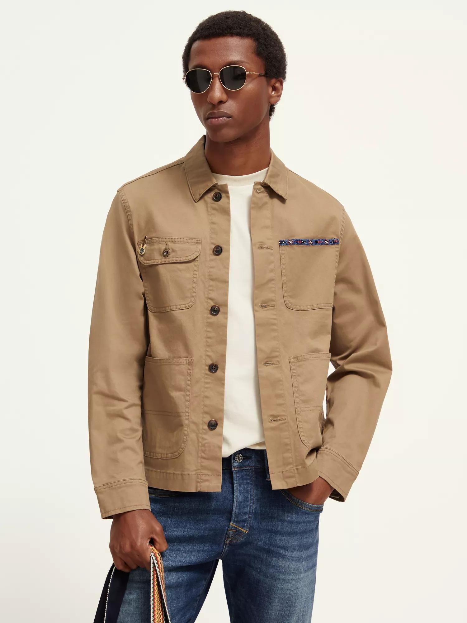 Scotch & Soda - Bead-Trimmed Twill Worker Jacket - Taupe