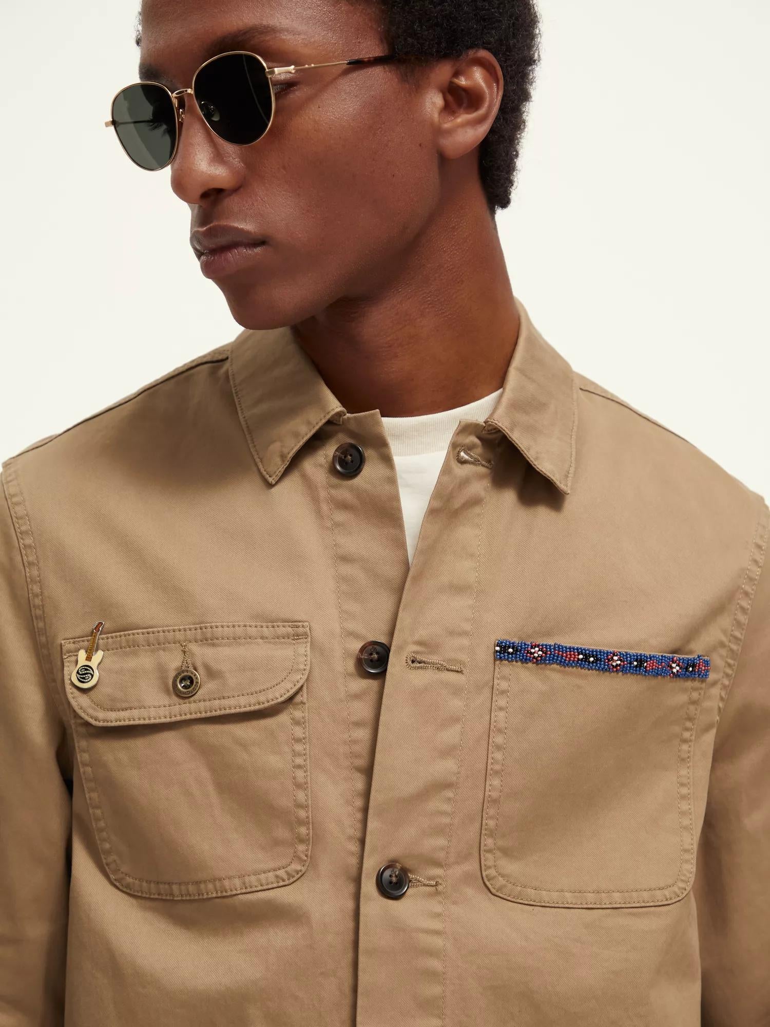 Scotch & Soda - Bead-Trimmed Twill Worker Jacket - Taupe