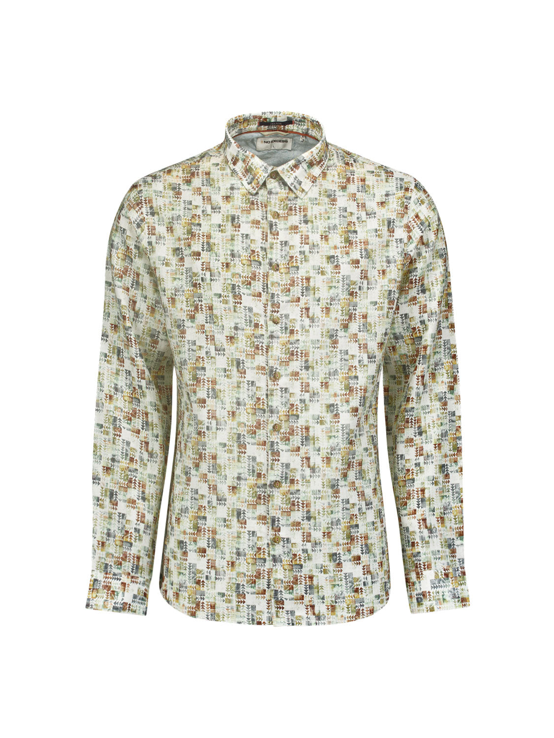 No Excess - Shapes Print LS Shirt - Green