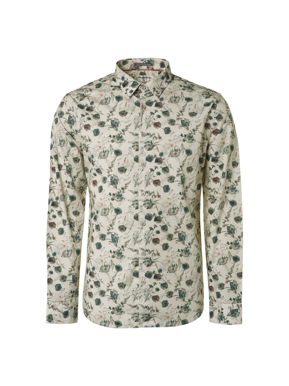 No Excess - Ink Flower Print LS Shirt - Offwhite