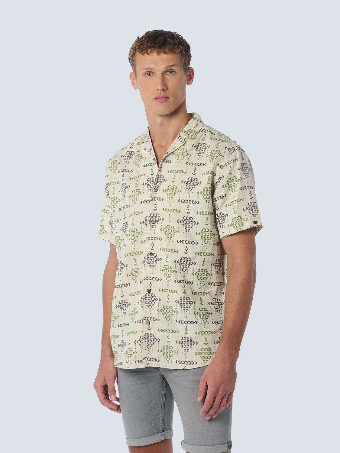 No Excess - Jacquard Linen SS Shirt - Cement