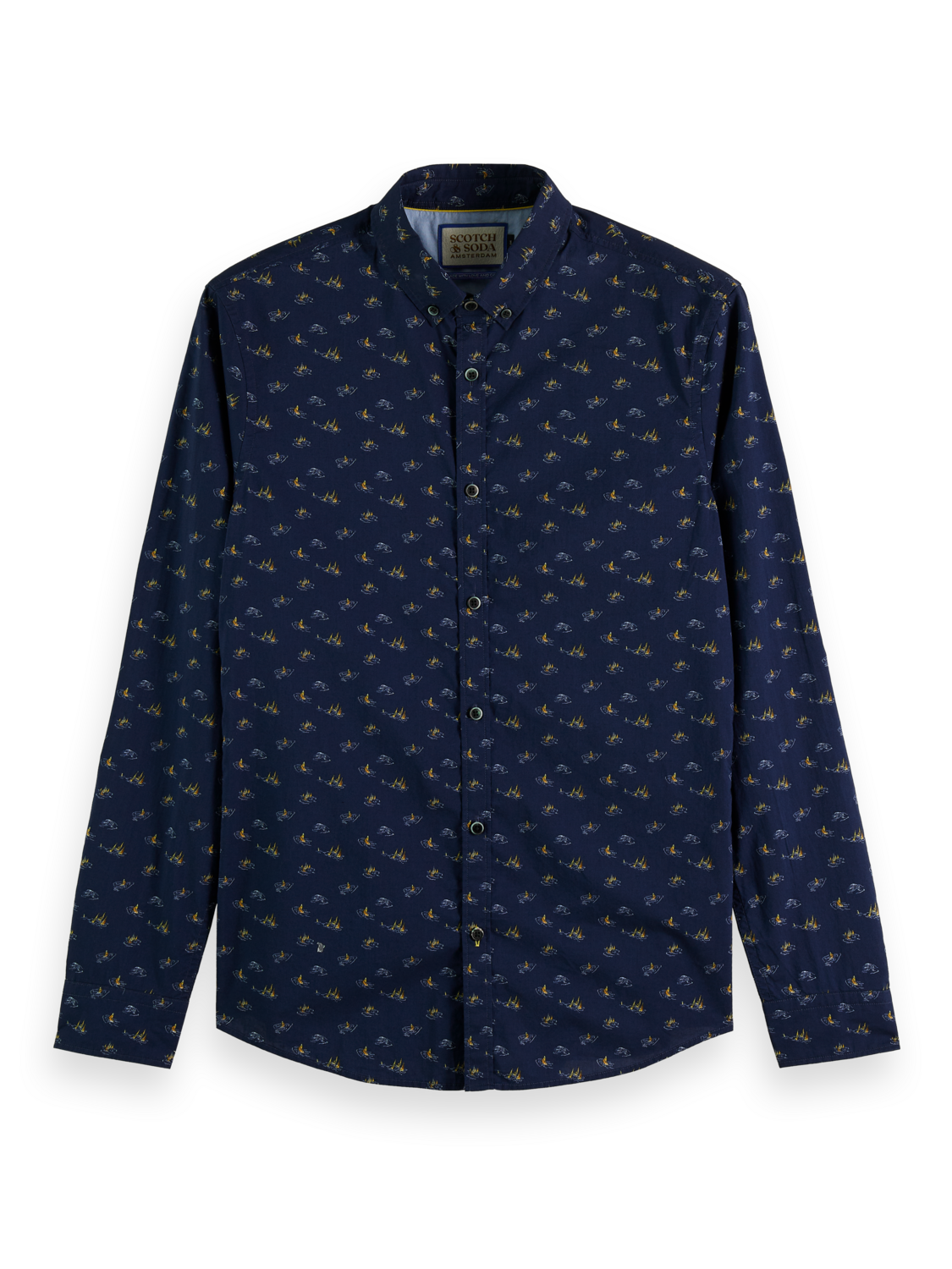 Scotch & Soda - Slim Fit Printed Shirt - Navy Blue Sailboat AOP