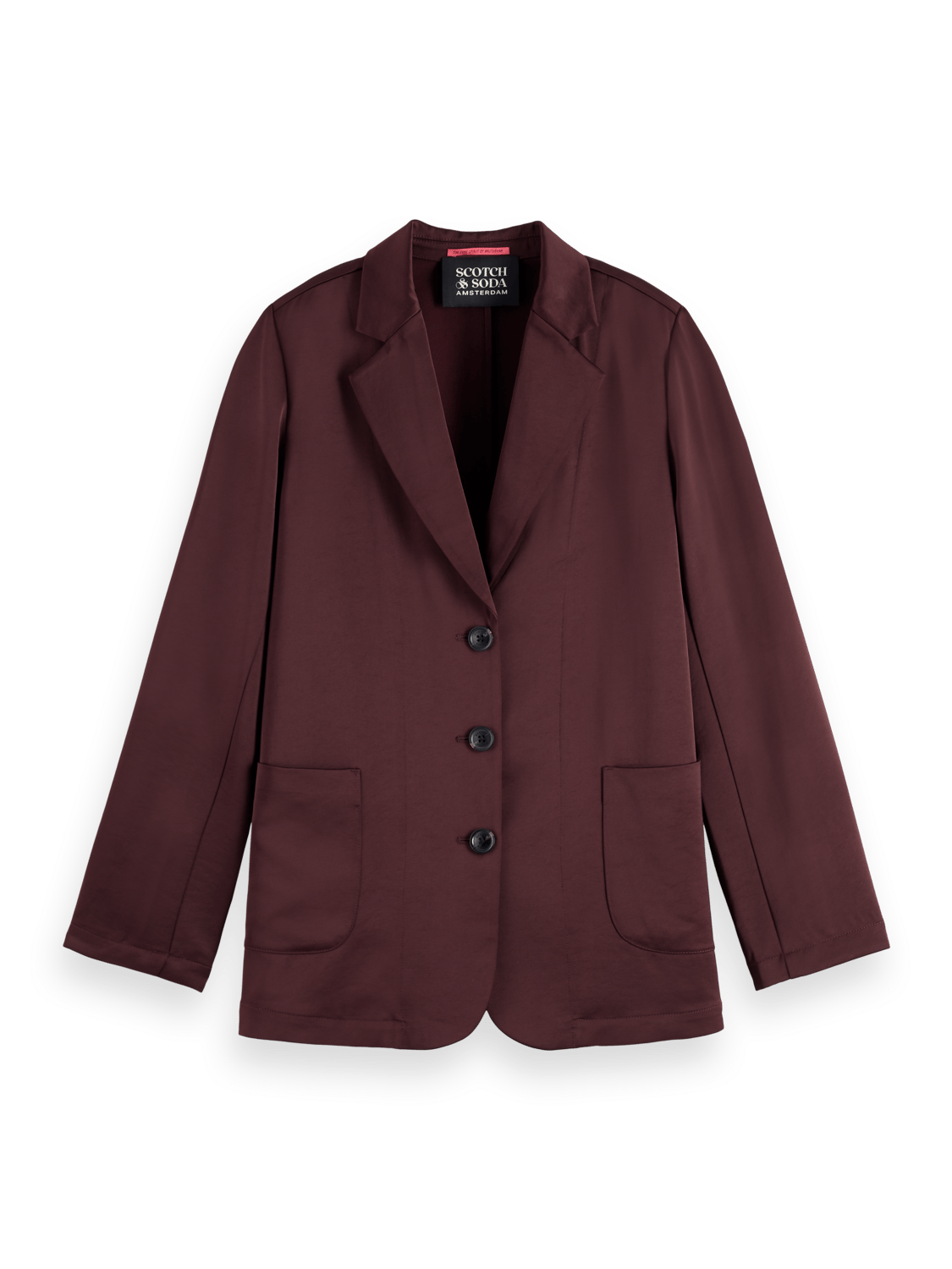 Maison Scotch - Single Breasted Satin Blazer - Dark Bordeaux