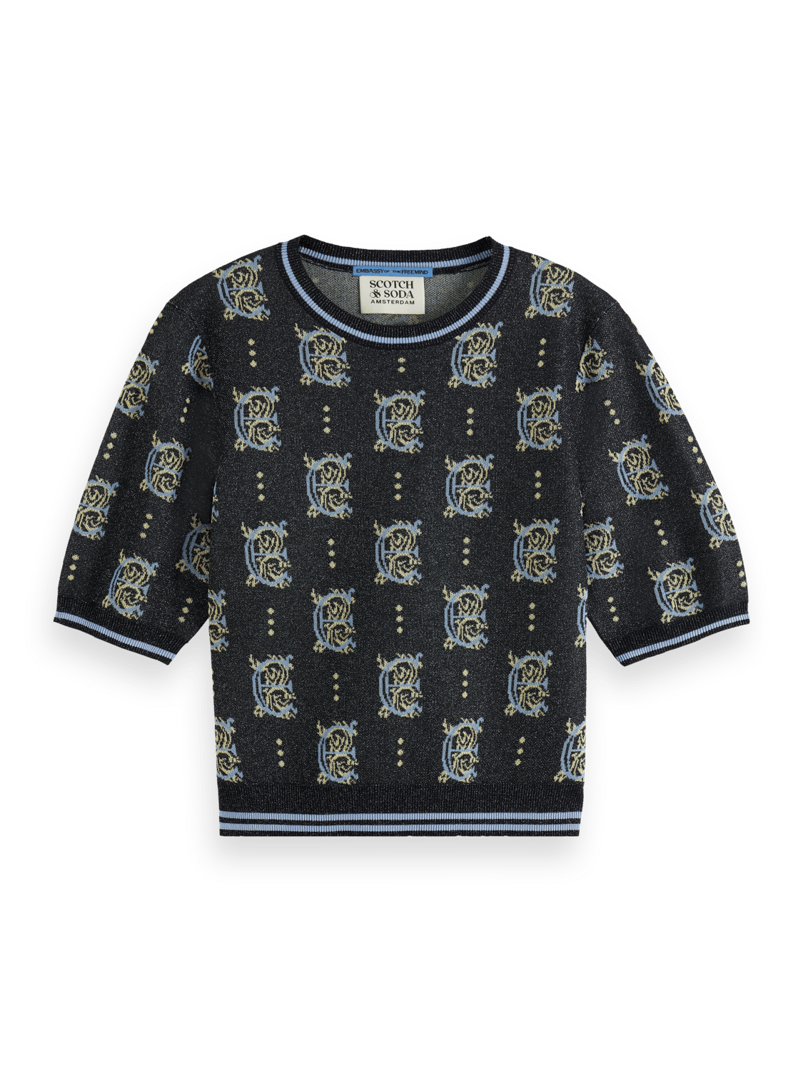 Maison Scotch - Jacquard Cropped SS Pullover - Night