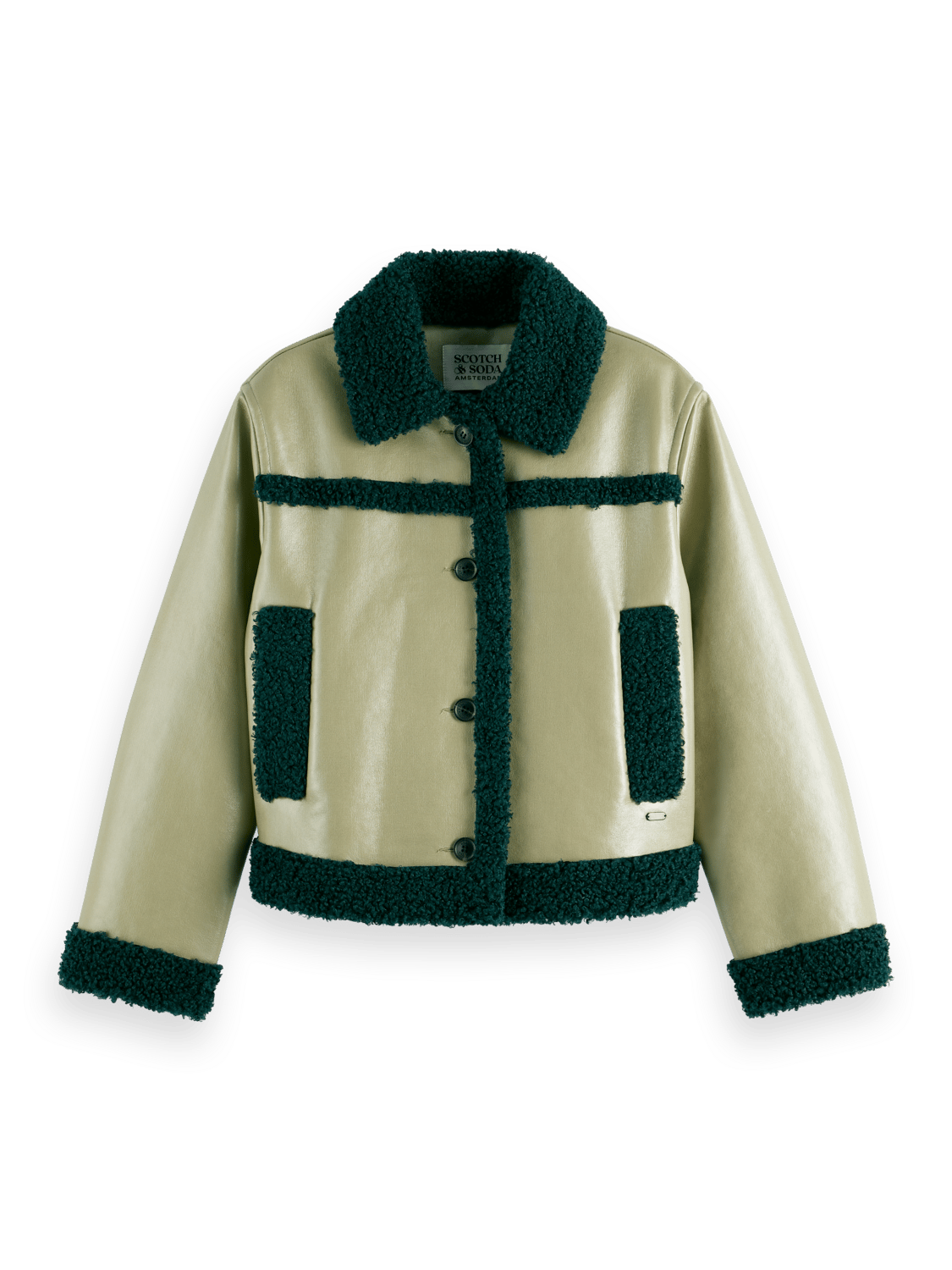 Maison Scotch - Shearling Vinyl Aviator Jacket - Washed Sage