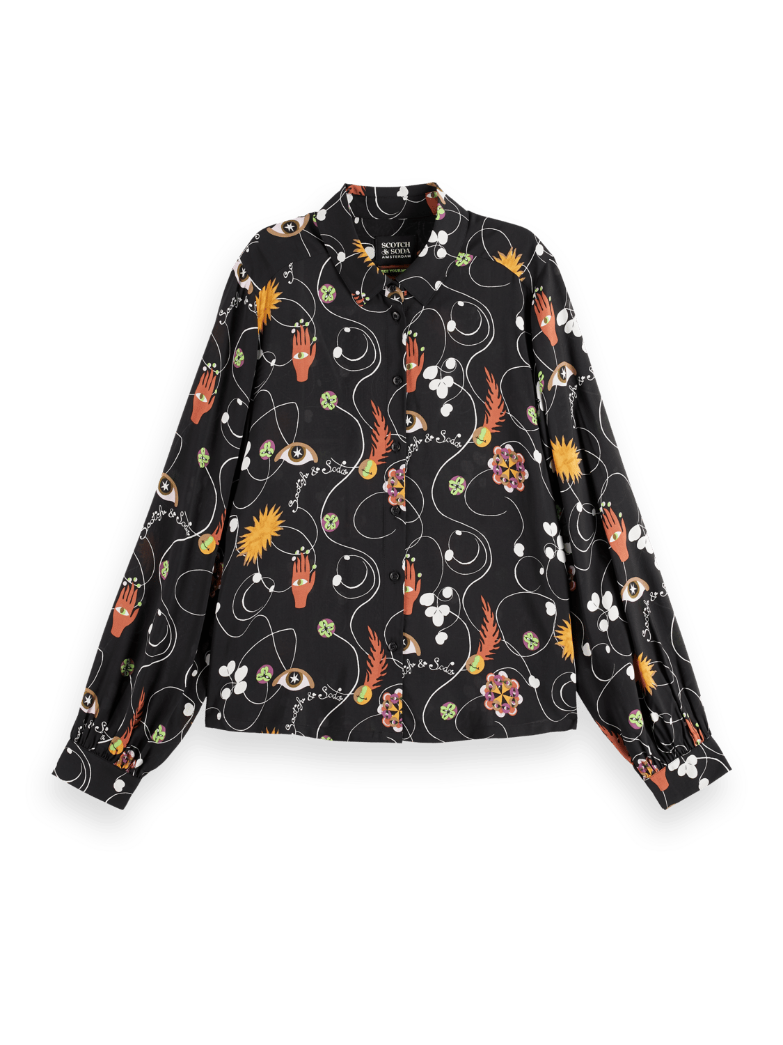 Maison Scotch - Printed Ballon Sleeve Shirt - Free Mind