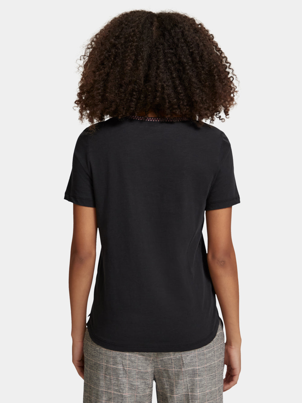 Maison Scotch - Woven Trim V-Neck Tee - Evening Black