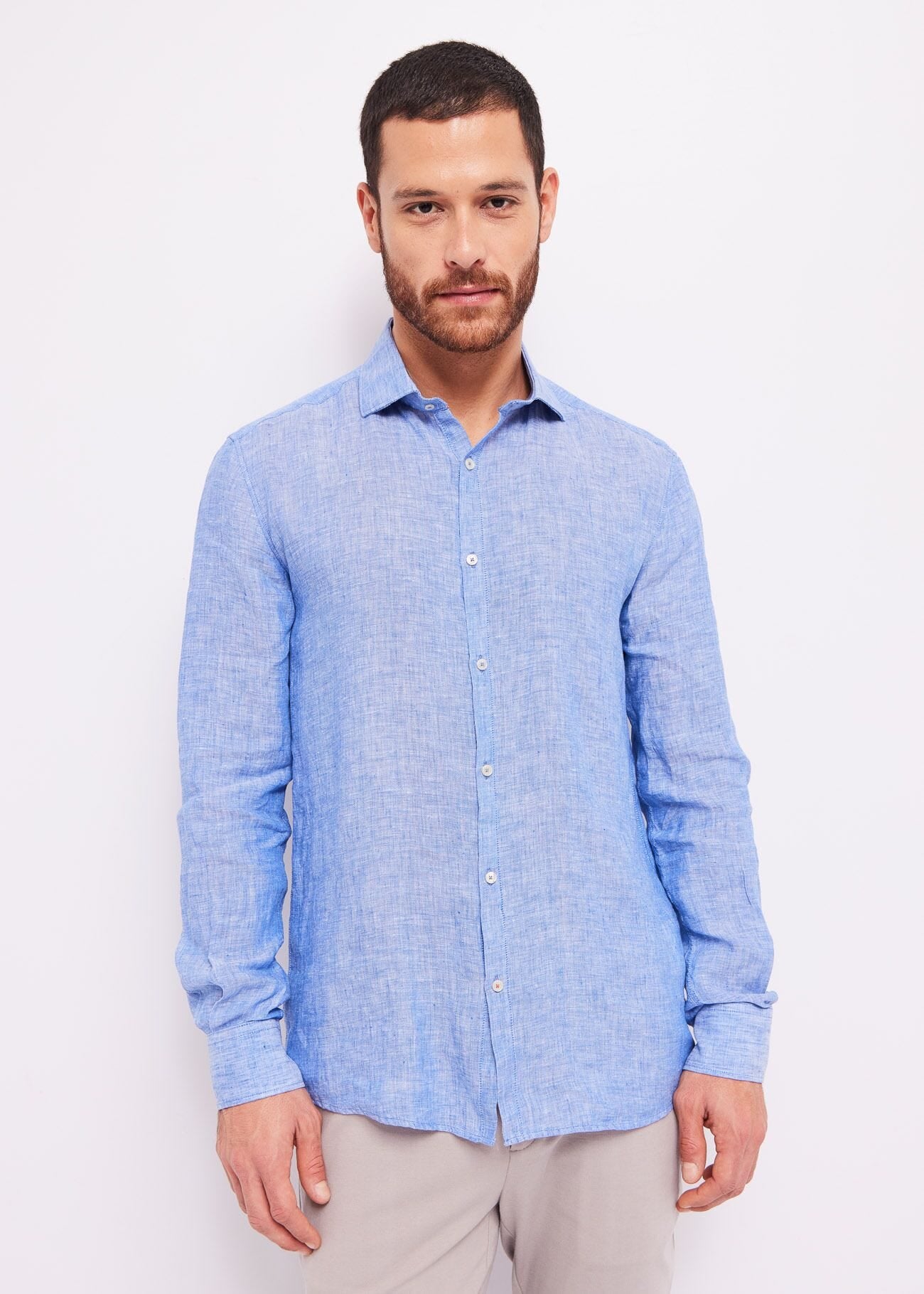 Gaudi - Regular Fit Linen LS Shirt - Azurine