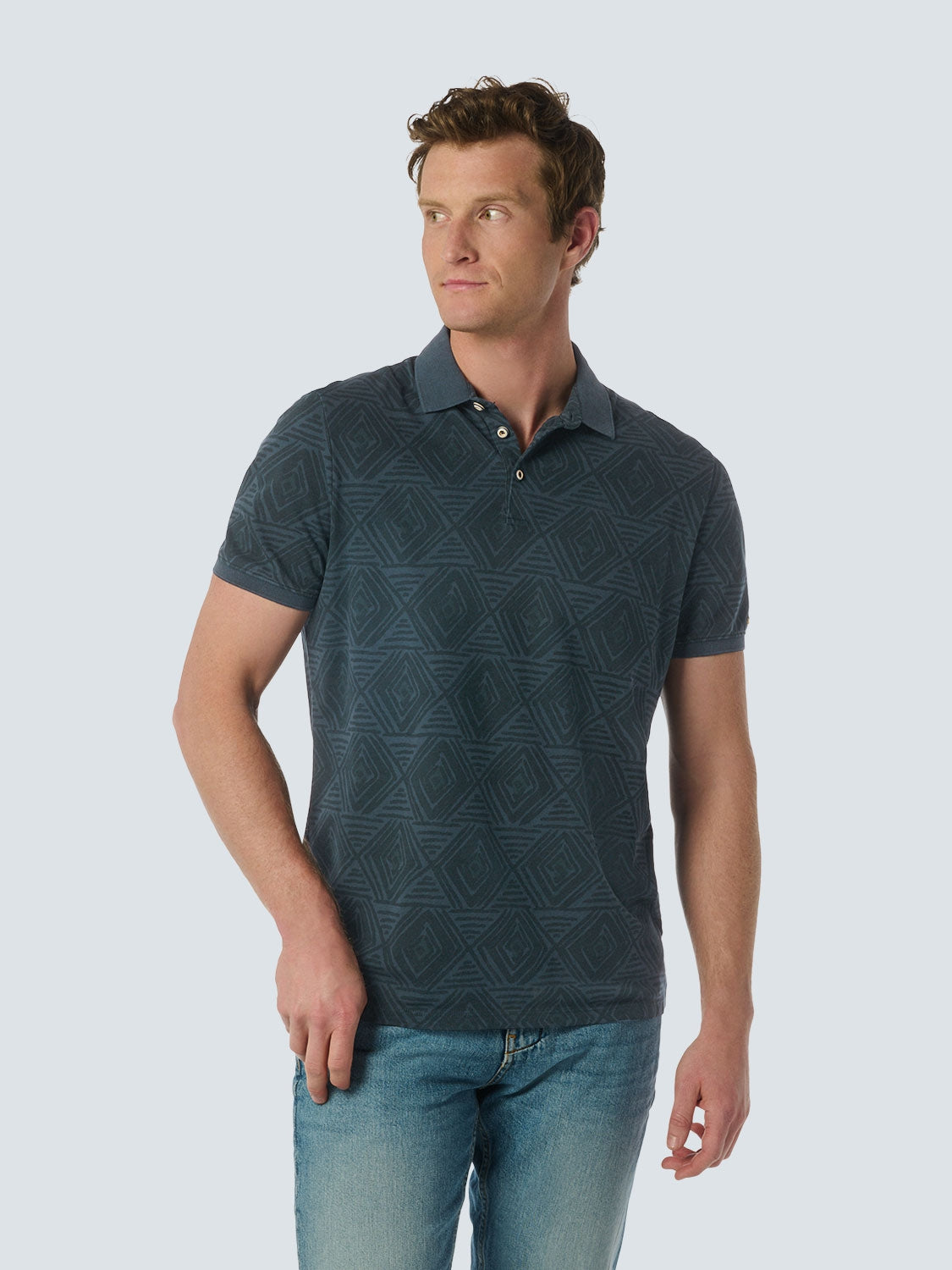 No Excess - Mosaic Print Pique SS Polo - Night