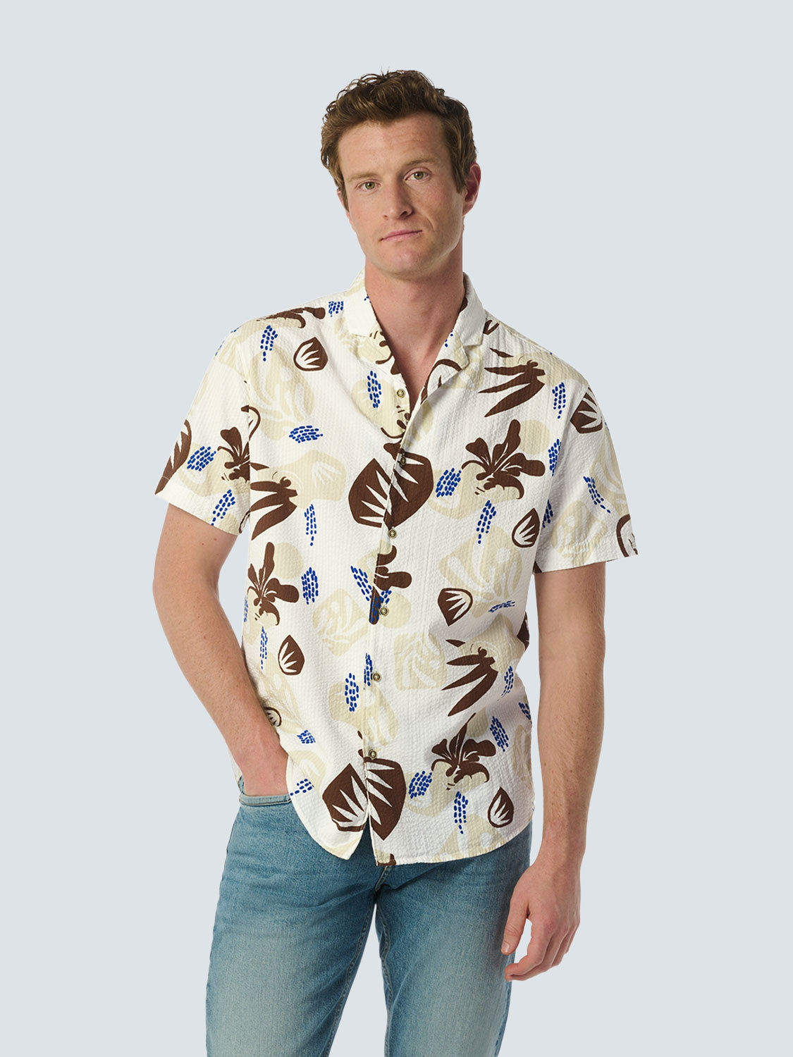 No Excess - Textured Desert Print SS Shirt - White