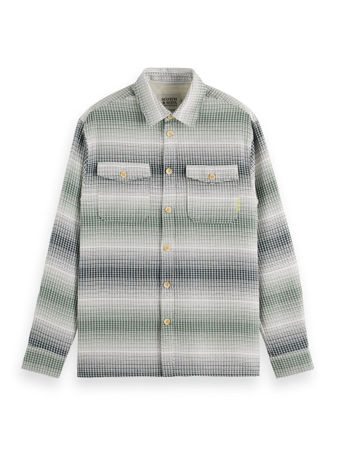 Scotch & Soda - Relaxed Fit Stripe Waffle Shirt - Amsterdam Green Stripe