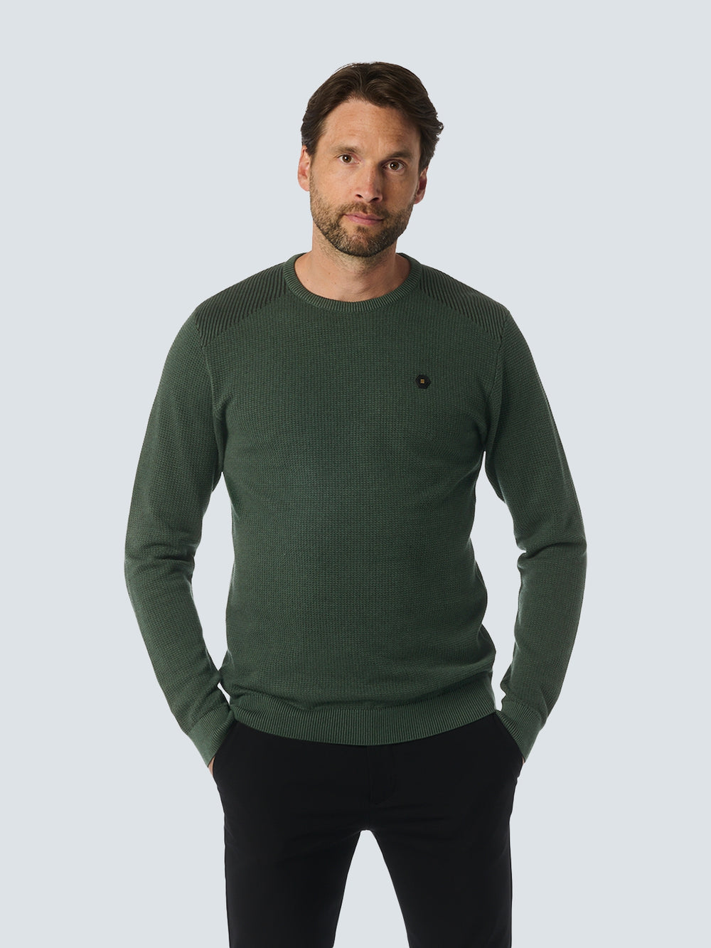 No Excess - Two-Toned Jacquard Pullover - Dark Green
