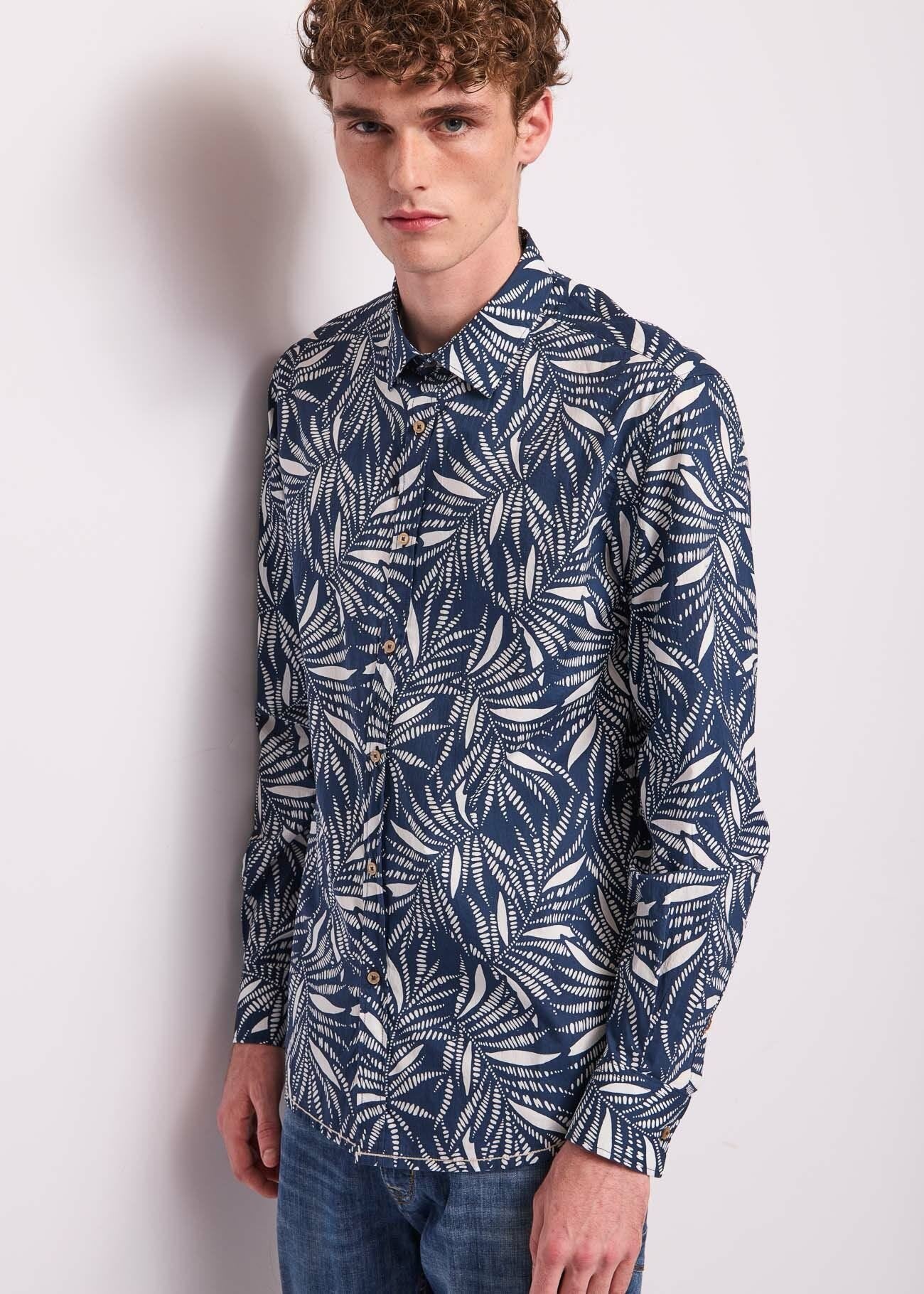 Gaudi - Italiano LS Shirt - White/Navy Palm