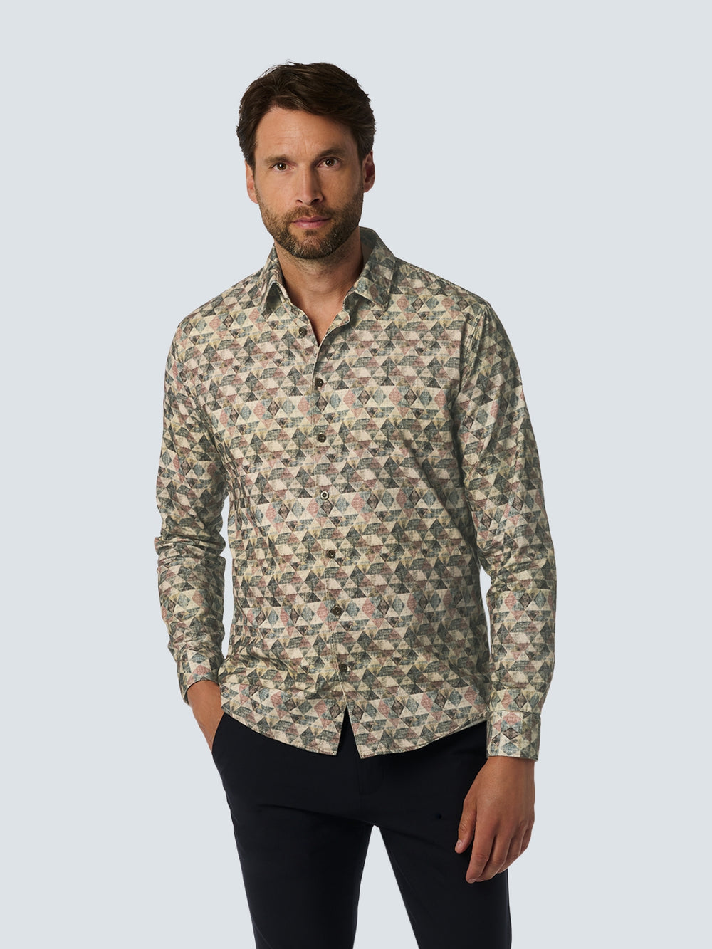 No Excess - Triangle Print Babycord LS Shirt - Smoke