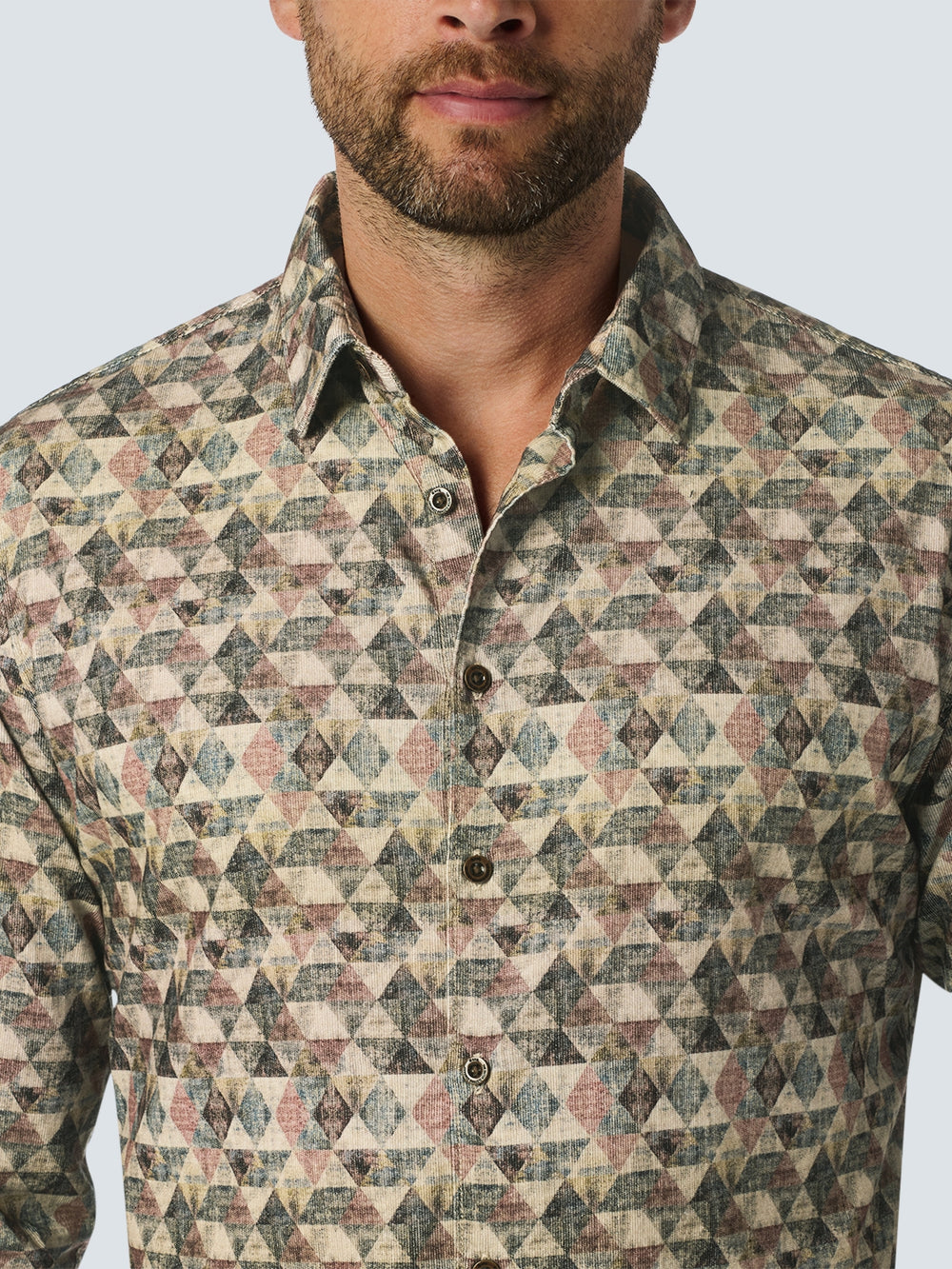 No Excess - Triangle Print Babycord LS Shirt - Smoke