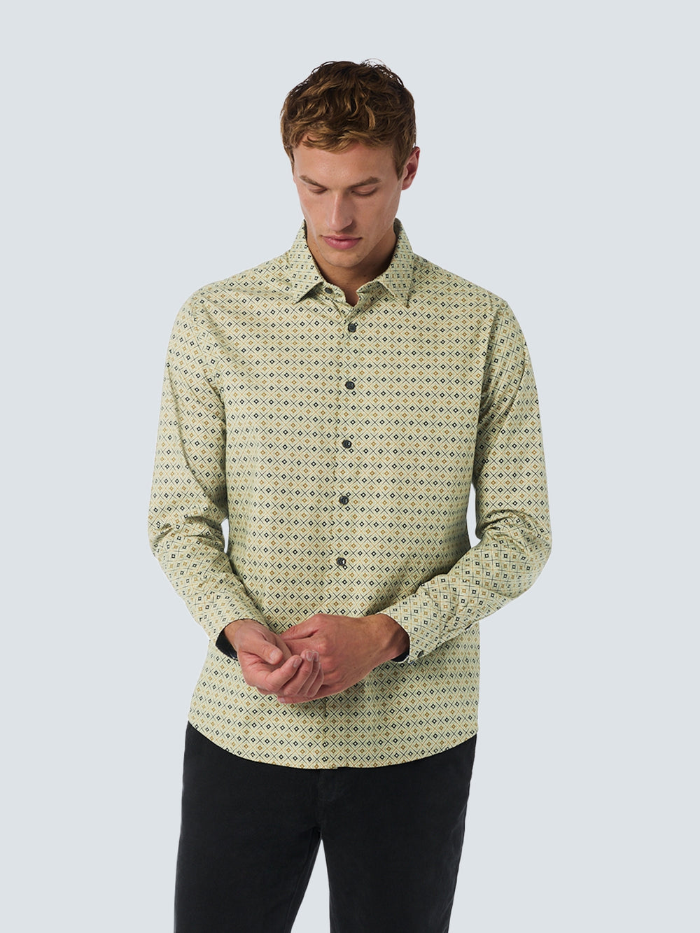 No Excess - Allover Square Print LS Shirt - Smoke