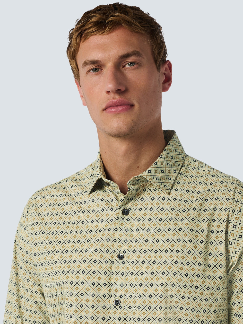 No Excess - Allover Square Print LS Shirt - Smoke