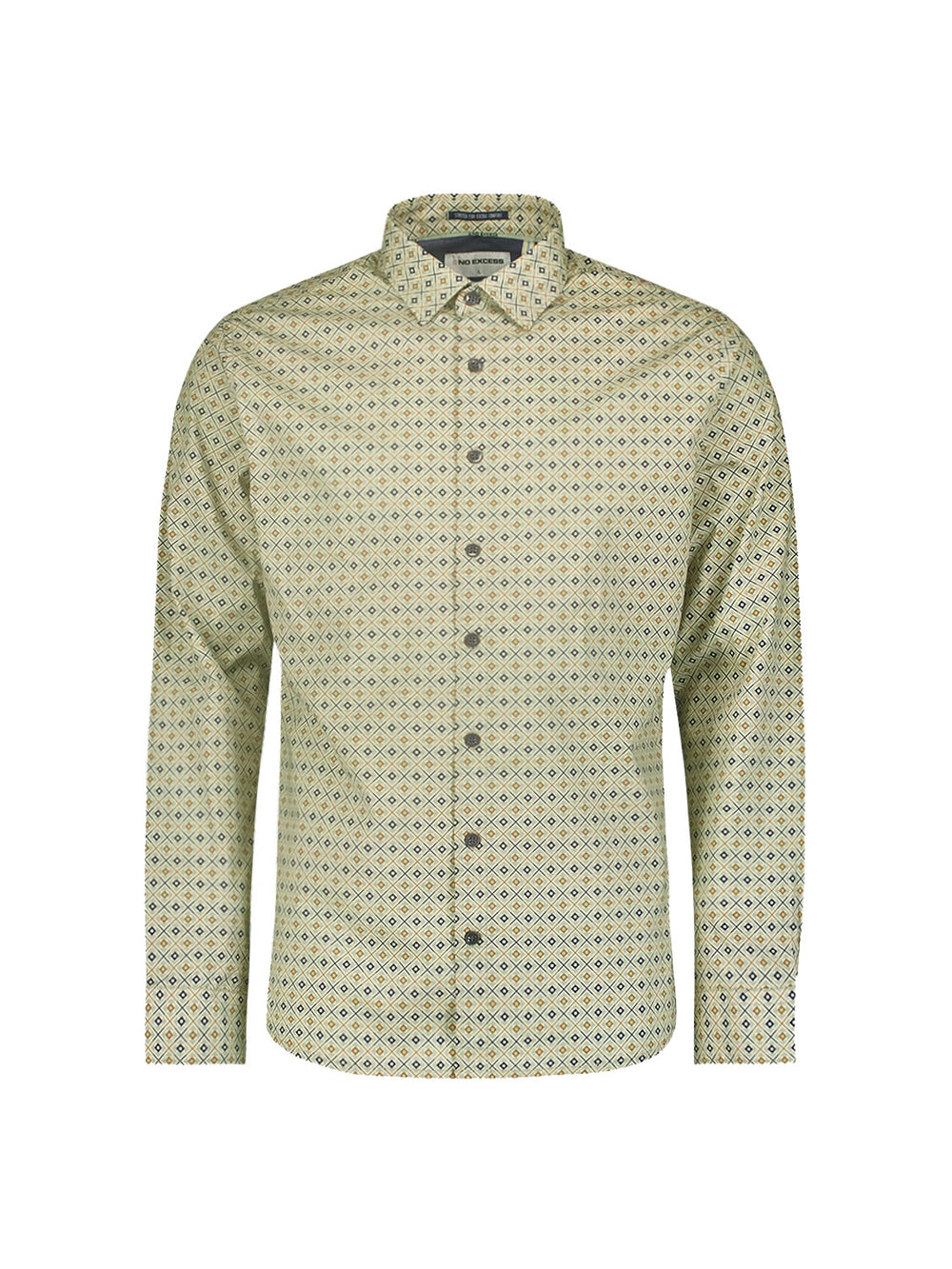 No Excess - Allover Square Print LS Shirt - Smoke