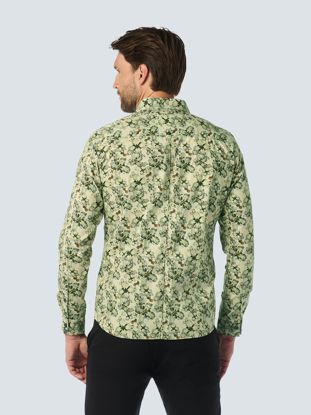 No Excess - Allover Floral Print LS Shirt - Cement