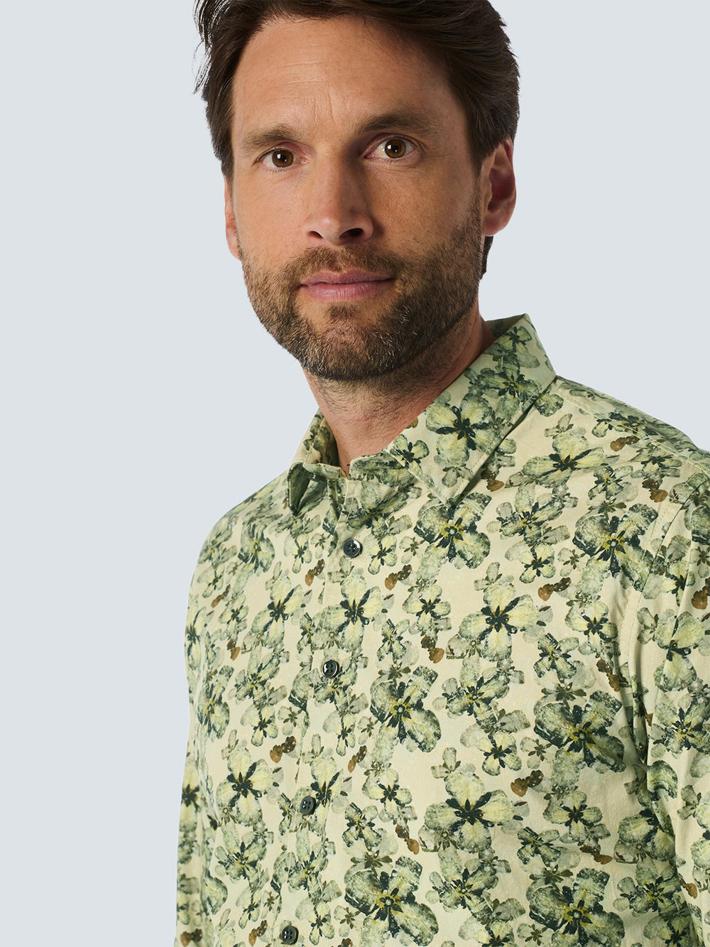 No Excess - Allover Floral Print LS Shirt - Cement