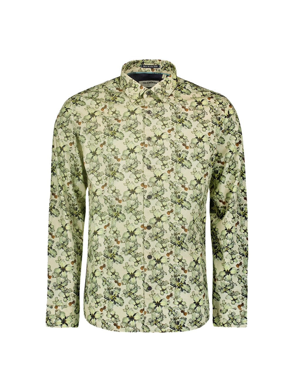 No Excess - Allover Floral Print LS Shirt - Cement