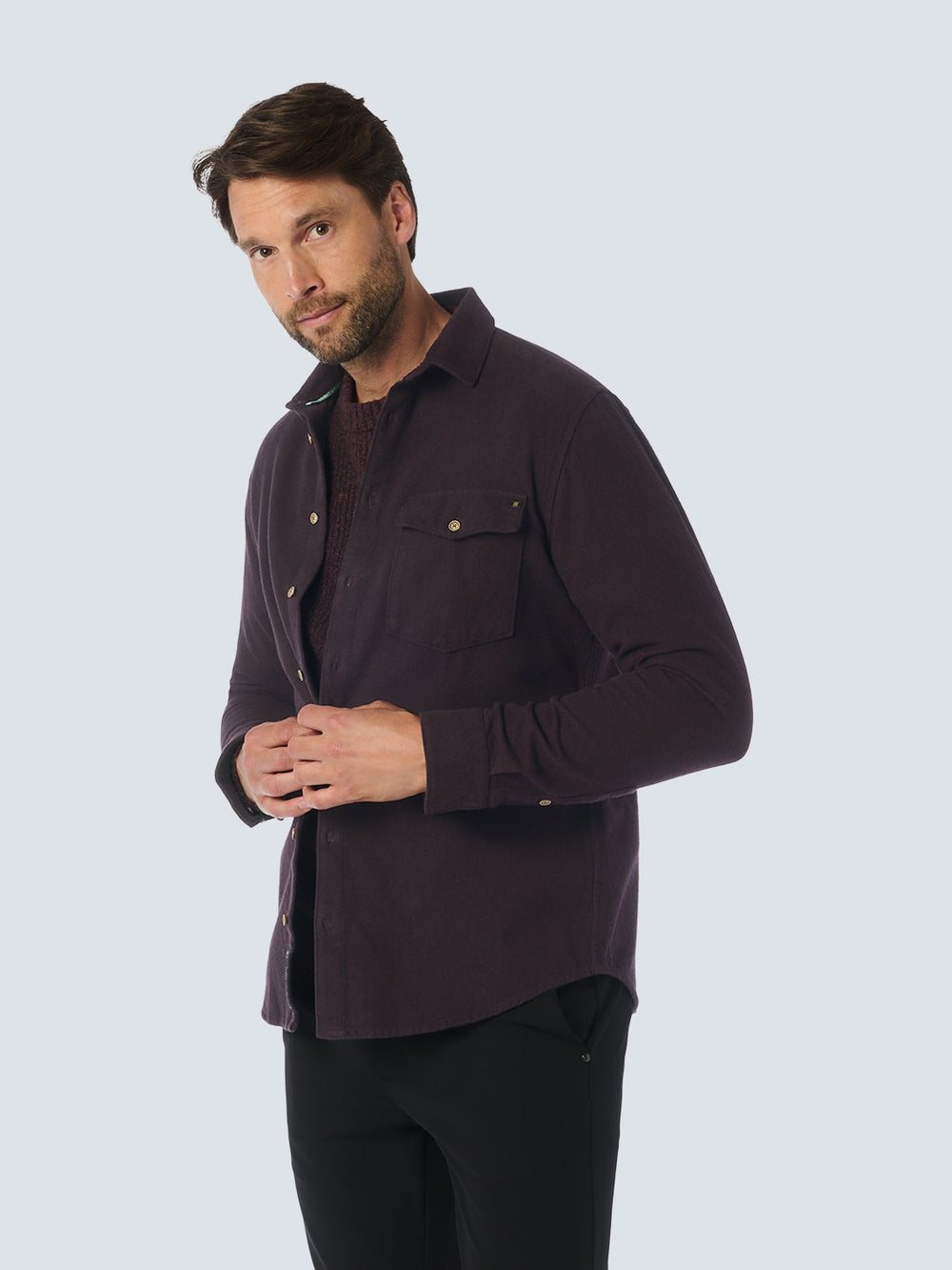 No Excess - Brushed Twill LS Shirt - Aubergine