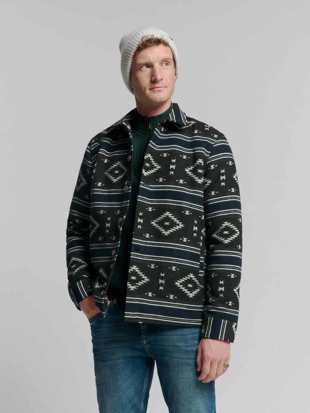 No Excess - Aztec Pattern Overshirt - Black